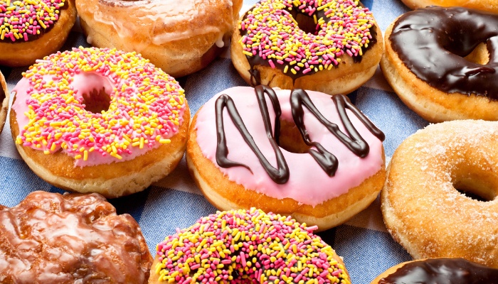 Donuts with a variety of toppings.